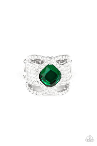 Paparazzi VINTAGE VAULT "Triple Crown Twinkle" Green Ring Paparazzi Jewelry