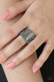 Paparazzi VINTAGE VAULT "Industrial Indentation" Black Ring Paparazzi Jewelry