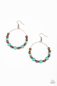 Paparazzi "Forestry Fashion" Copper Turquoise Stone Wooden Bead Silver Hoop Earrings Paparazzi Jewelry