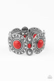 Paparazzi "Sunny Salutations" Red Stone Silver Sunburst Design Bracelet Paparazzi Jewelry