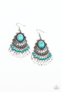Paparazzi "Eco Trip" Blue Turquoise Stone Silver Flared Plate Earrings Paparazzi Jewelry