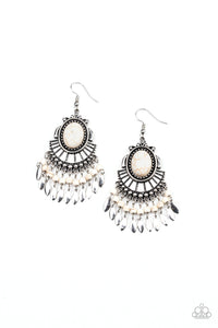 Paparazzi "Eco Trip" White Stone Silver Flared Plate Earrings Paparazzi Jewelry