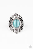 Paparazzi "Dashingly Dewy" Blue Moonstone Silver Ornate Ring Paparazzi Jewelry