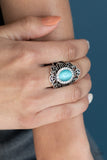 Paparazzi "Dashingly Dewy" Blue Moonstone Silver Ornate Ring Paparazzi Jewelry