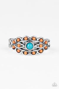 Paparazzi "Totally Tangy" Blue & Orange Bead Silver Antiqued Band RIng Paparazzi Jewelry