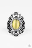 Paparazzi "Dashingly Dewy" Yellow Moonstone Silver Ornate Ring Paparazzi Jewelry