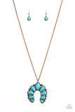 Paparazzi "Stone Monument" Copper Frame Blue Turquoise Stone Horseshoe Shaped Pendant Necklace & Earring Set Paparazzi Jewelry