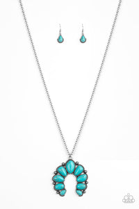 Paparazzi "Stone Monument" Blue Turquoise Stone Horseshoe Shaped Silver Necklace & Earring Set Paparazzi Jewelry