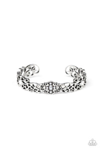 Paparazzi "Victorian Vines" Silver Floral Design White Rhinestone Bracelet Paparazzi Jewelry