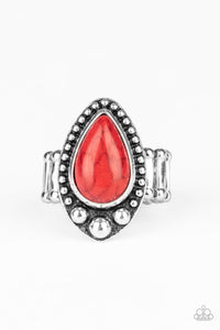 Paparazzi "Backroad Bauble" Red Teardrop Stone Silver Ring Paparazzi Jewelry