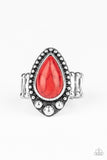 Paparazzi "Backroad Bauble" Red Teardrop Stone Silver Ring Paparazzi Jewelry