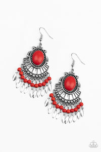Paparazzi "Eco Trip" Red Stone Silver Flared Plate Earrings Paparazzi Jewelry