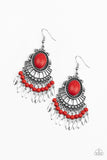 Paparazzi "Eco Trip" Red Stone Silver Flared Plate Earrings Paparazzi Jewelry
