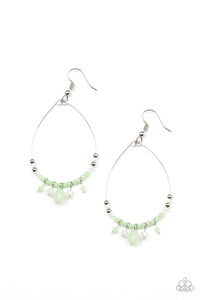 Paparazzi "Exquisitely Ethereal" Green Pearly Crystal Like Bead Silver Teardrop Hoop Earrings Paparazzi Jewelry
