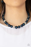 Paparazzi "Rich Girl Refinement" Blue Pearly Bead White Rhinestone Necklace & Earring Set Paparazzi Jewelry