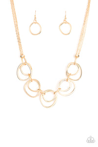 Paparazzi "Asymmetrical Adornment" Gold Link RIng Necklace & Earring Set Paparazzi Jewelry