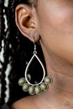 Paparazzi "Stone Sky" Green Stone Silver Teardrop Hoop Earrings Paparazzi Jewelry