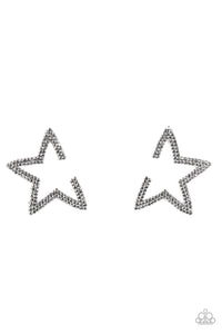 Paparazzi "Star Player" Silver Frame Hematite Rhinestone Star Post Earrings Paparazzi Jewelry