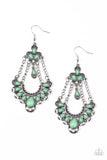 Paparazzi "Unique Chic" Green Faceted Teardrop Bead White Rhinestone Silver Earrings Paparazzi Jewelry
