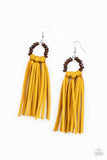 Paparazzi "Easy To PerSUEDE" Yellow 2020 CONVENTION EXCLUSIVE Suede Brown Wooden Earrings Paparazzi Jewelry
