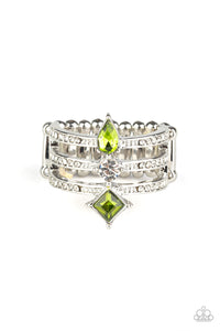 Paparazzi VINTAGE VAULT "Triple Throne Twinkle" Green Ring Paparazzi Jewelry