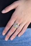 Paparazzi VINTAGE VAULT "Triple Throne Twinkle" Green Ring Paparazzi Jewelry
