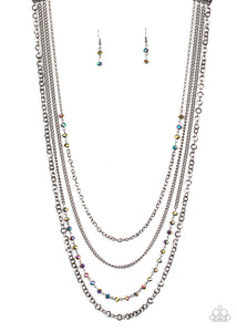 Paparazzi "Flickering Lights" Multi Oil Spill Metallic Bead Gunmetal Necklace & Earring Set Paparazzi Jewelry