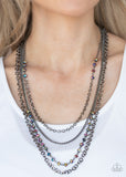 Paparazzi "Flickering Lights" Multi Oil Spill Metallic Bead Gunmetal Necklace & Earring Set Paparazzi Jewelry