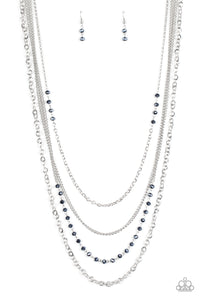 Paparazzi "Flickering Lights" Blue Metallic Bead Silver Necklace & Earring Set Paparazzi Jewelry