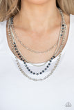 Paparazzi "Flickering Lights" Blue Metallic Bead Silver Necklace & Earring Set Paparazzi Jewelry