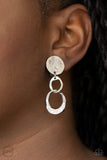 Paparazzi "Reshaping Refinement" White Gem Silver Link Clip On Earrings Paparazzi Jewelry