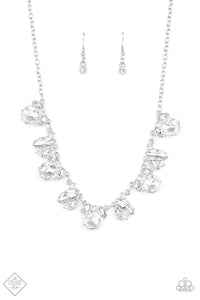 Paparazzi VINTAGE VAULT "BLING to Attention" FASHION FIX White Necklace & Earring Set Paparazzi Jewelry