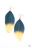 Paparazzi "Fleek Feathers" Blue and Gold Feather Earrings Paparazzi Jewelry