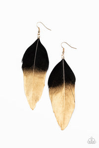 Paparazzi "Fleek Feathers" Black and Gold Feather Earrings Paparazzi Jewelry