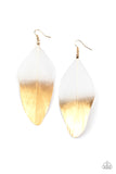 Paparazzi "Fleek Feathers" White and Gold Feather Earrings Paparazzi Jewelry