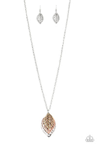 Paparazzi "Just Be-LEAF" Multi Brass Copper Silver Leaf Charm Necklace & Earring Set Paparazzi Jewelry