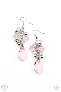 Paparazzi "Before and AFTERGLOW" 202 FASHION FIX Glimpses of Malibu October 2020 Pink Translucent Faceted Bead Silver Accent Earrings Paparazzi Jewelry