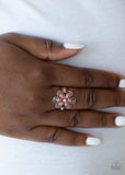 Paparazzi "Fruity Florals" Orange Faceted Teardrop Bead White Rhinestone Floral Design Ring Paparazzi Jewelry