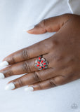 Paparazzi "Fruity Florals" Red Faceted Teardrop Bead White Rhinestone Floral Design Ring Paparazzi Jewelry