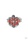 Paparazzi "Fruity Florals" Red Faceted Teardrop Bead White Rhinestone Floral Design Ring Paparazzi Jewelry
