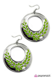 Paparazzi "We Are the Champions" Green Floral Design Silver Tone Hoop Earrings Paparazzi Jewelry