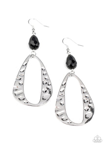 Paparazzi "Enhanced Elegance" Black Stone Silver Teardrop Hoop Earrings Paparazzi Jewelry