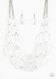 Paparazzi "Gives Me Chills" White Crystal Like Bead Silver Necklace & Earring Set Paparazzi Jewelry
