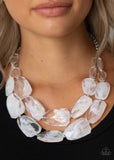Paparazzi "Gives Me Chills" White Crystal Like Bead Silver Necklace & Earring Set Paparazzi Jewelry
