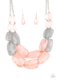 Paparazzi "Gives Me Chills" Pink and Gray Crystal Like Bead Silver Necklace & Earring Set Paparazzi Jewelry