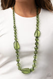 Paparazzi "Malibu Masterpiece" Green Faceted Bead Black Cord Necklace & Earring Set Paparazzi Jewelry
