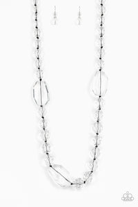 Paparazzi "Malibu Masterpiece" White Faceted Bead Black Cord Necklace & Earring Set Paparazzi Jewelry