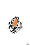 Paparazzi "Palm Princess" Orange Stone Silver Palm Feather Design Ring Paparazzi Jewelry