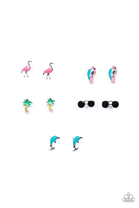 Girl's Starlet Shimmer 10 for 10 309XX Multi Color Beach Palm Tree Parrot Sunglasses Post Earrings Paparazzi Jewelry