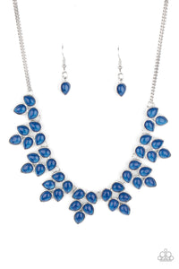 Paparazzi "Hidden Eden" Blue Glassy Bead Silver Necklace & Earring Set Paparazzi Jewelry